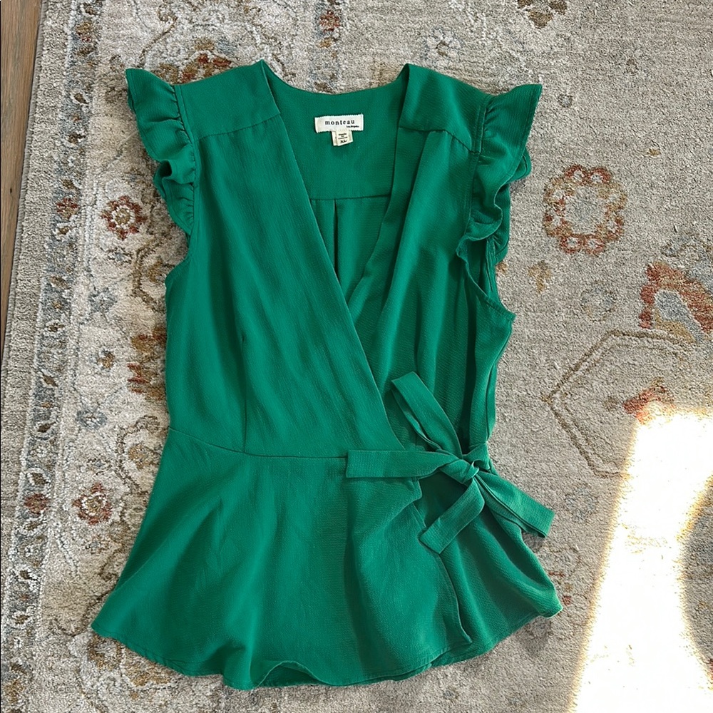 Green Ruffled Wrap Top
